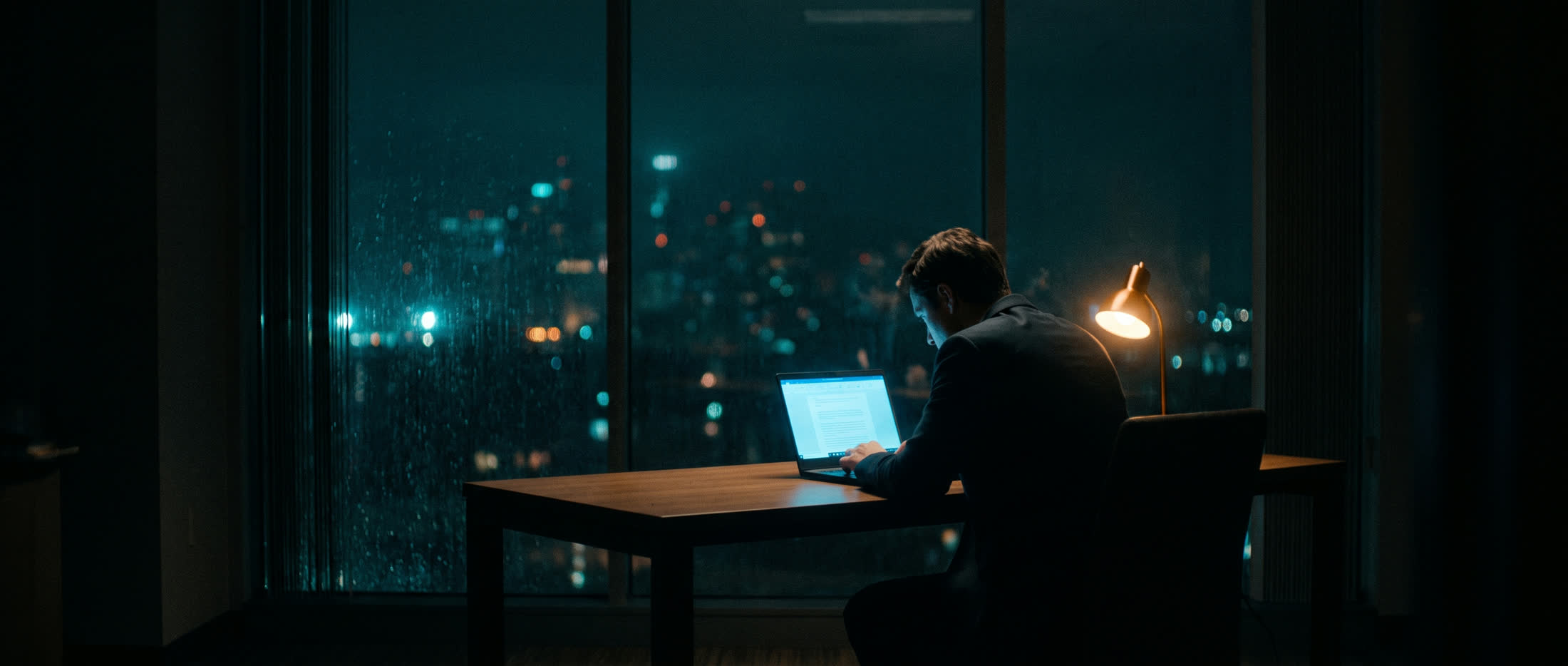 A founder working alone late at night