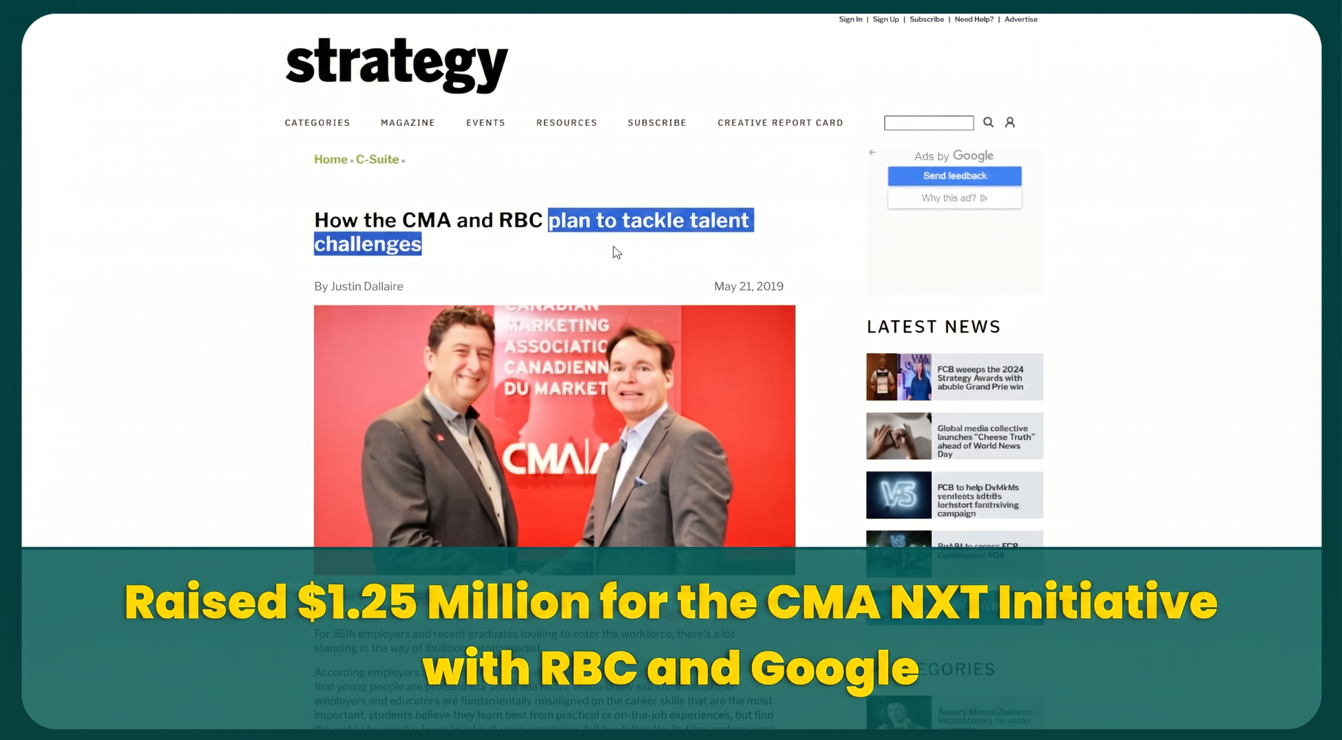 Featured in Strategy Magazine with CMA NXT and RBC